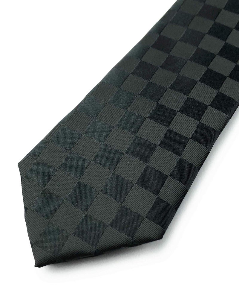 Ctskyte Slim Silk Necktie for Men Woven Jacquard Patterned Business Wedding Skinny Ties (Black Plaid, One Size) - Image 3